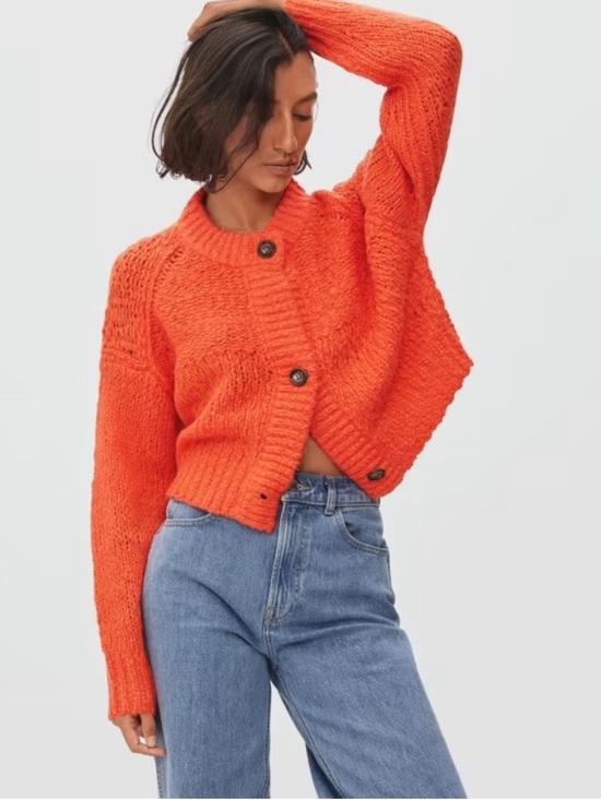 Everlane Sweaters - Everlane Bright Orange Lofty-Knit Button Cardigan